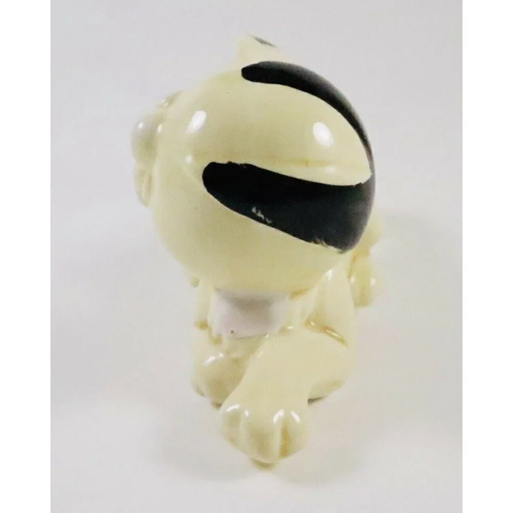 Vintage Ceramic Striped Funny Face Cat Figurine Silly Kitty Chubby Cheeks Kawaii